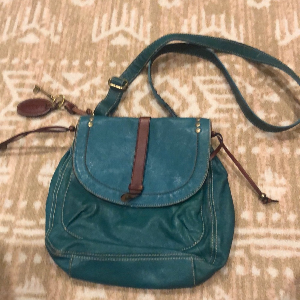 Fossil teal green leather crossbody